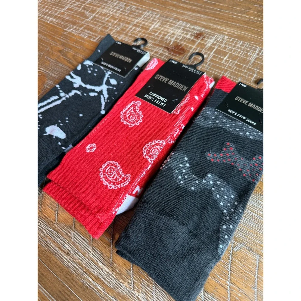 NWT‎ Steve Madden Mens Crew Socks 3 LOT Paisley Splatter Camo 6-12.5 Streetwear